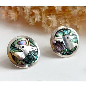 Abalone Gazelle Figural Modernist Taxco Sterling Silver Mexica Southwest Studs